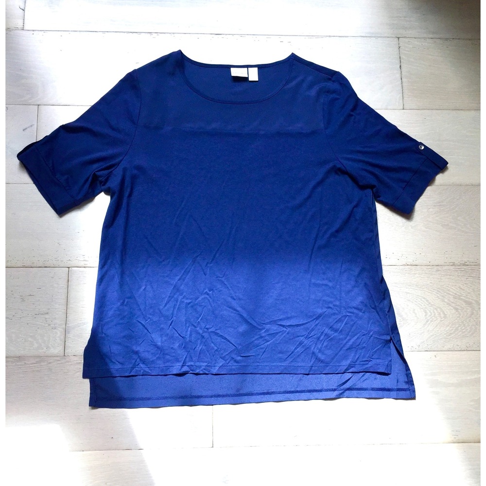 Chicos Royal Blue Mixed Media Cuffed Sleeve Blouse Top Size 3 XL 16